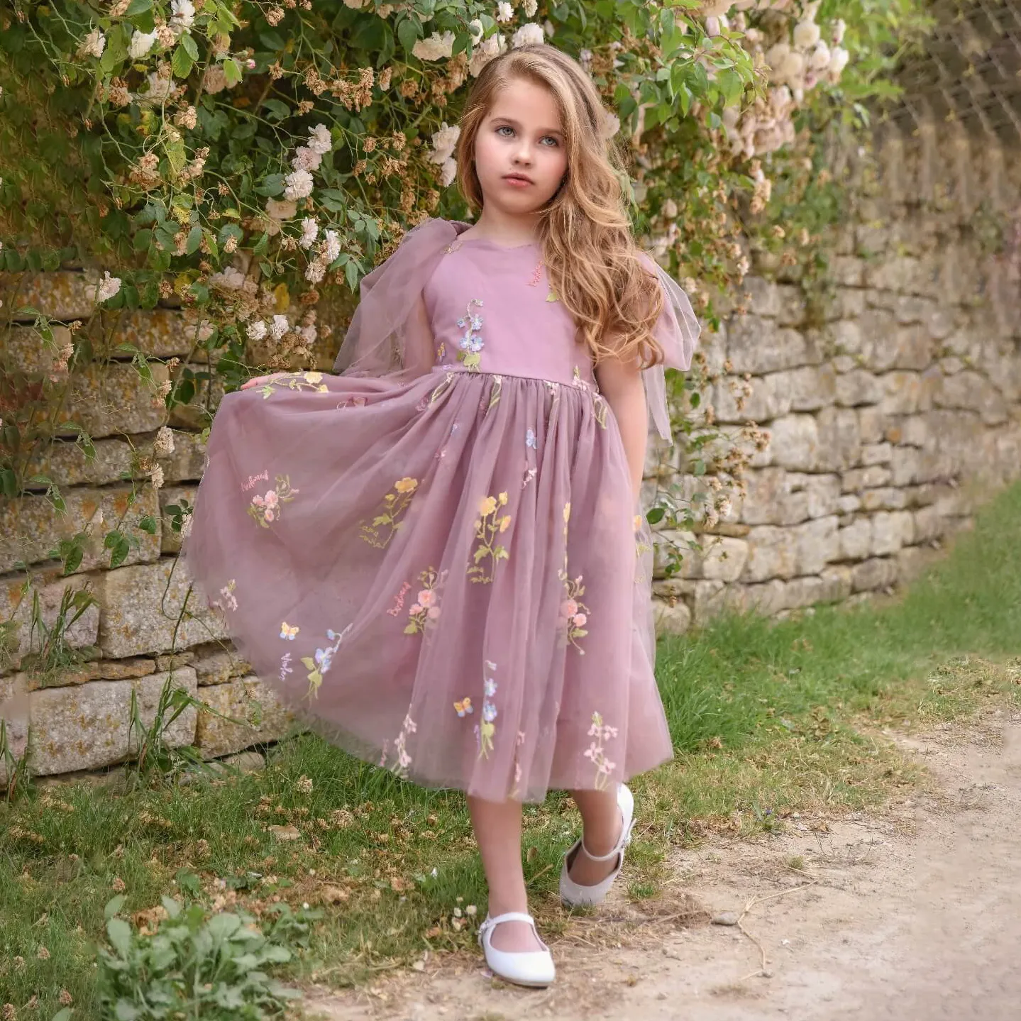 Baby Enchanted Angel Dress - Embroidered Heather