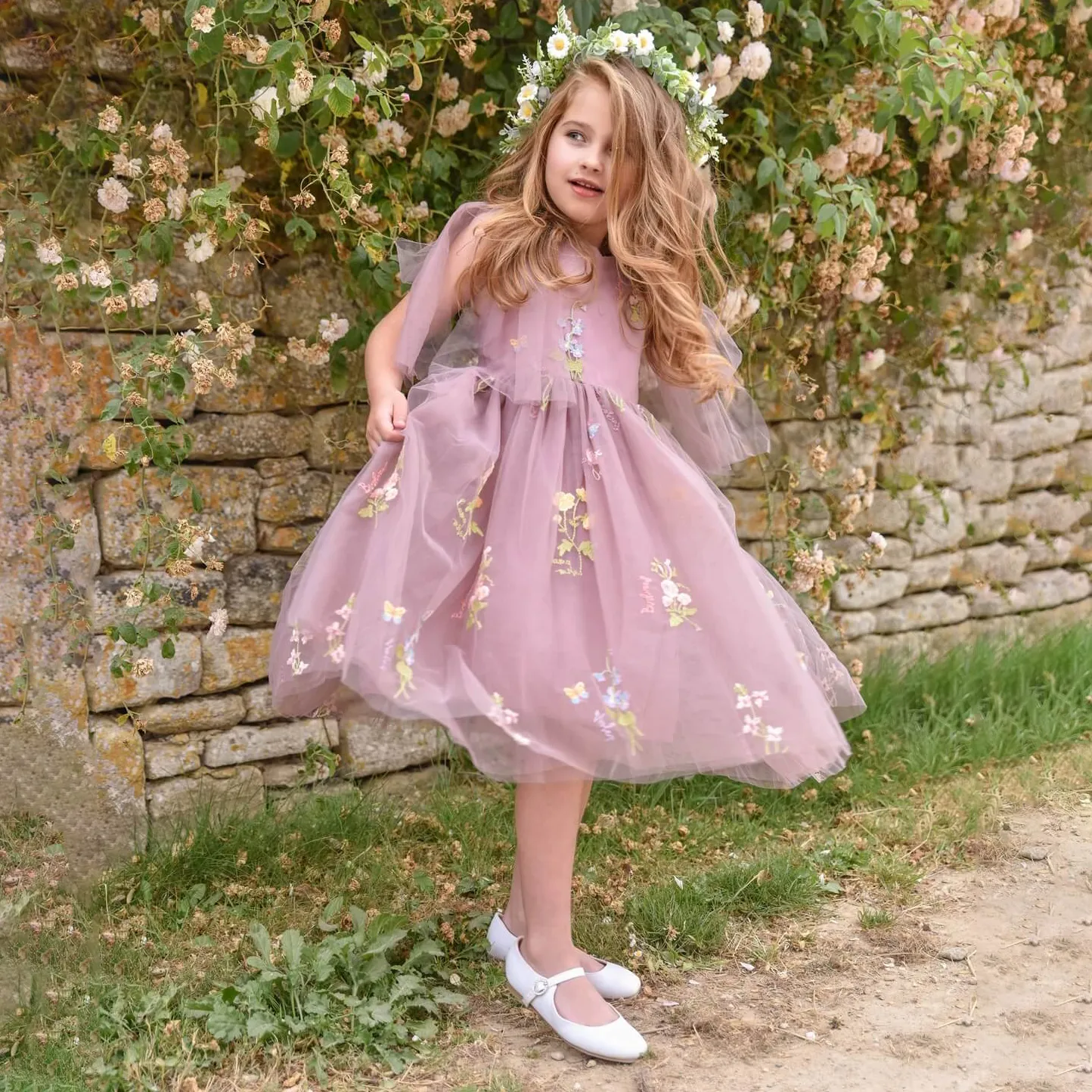 Baby Enchanted Angel Dress - Embroidered Heather