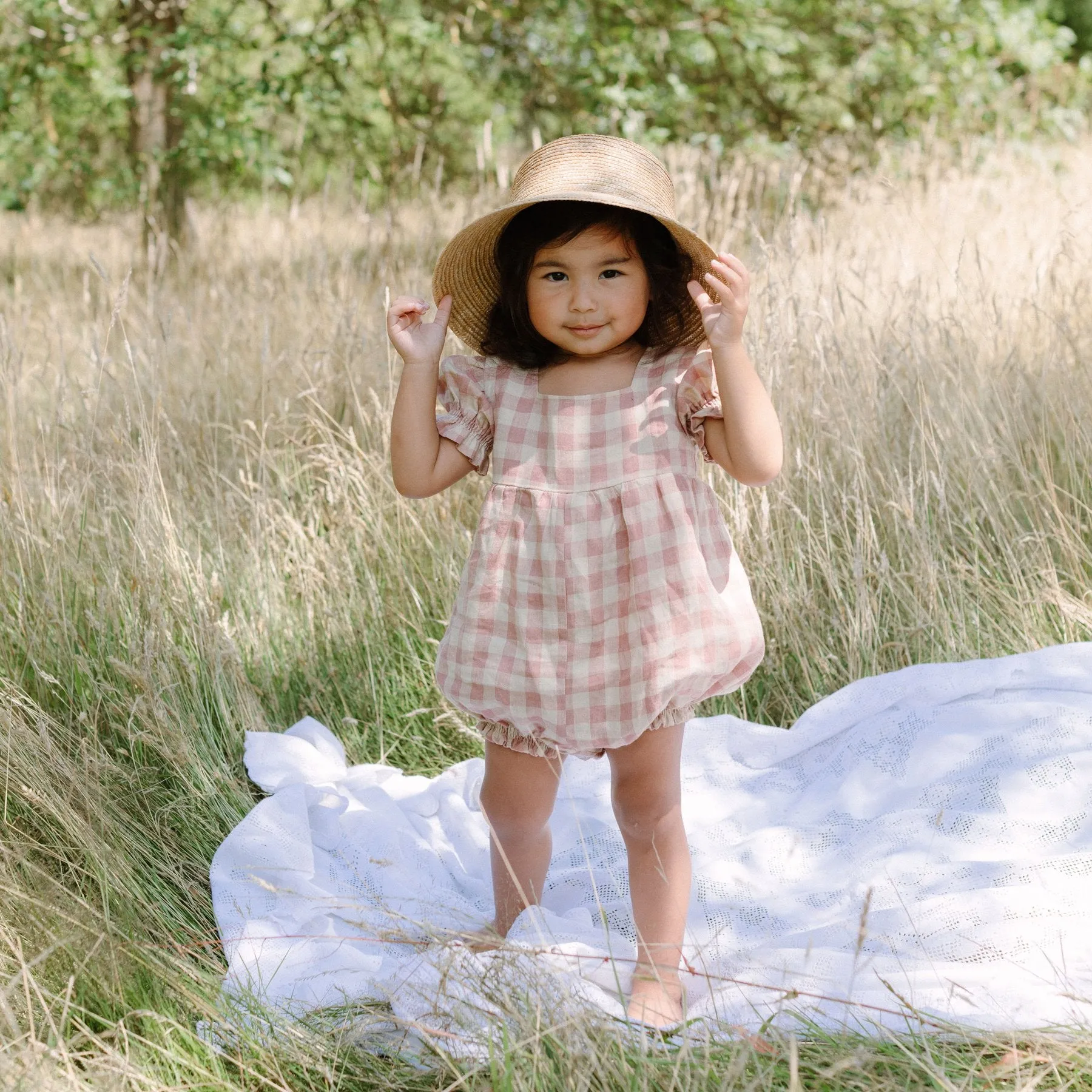 Baby Girl Marbles Rose Check Print Rompers