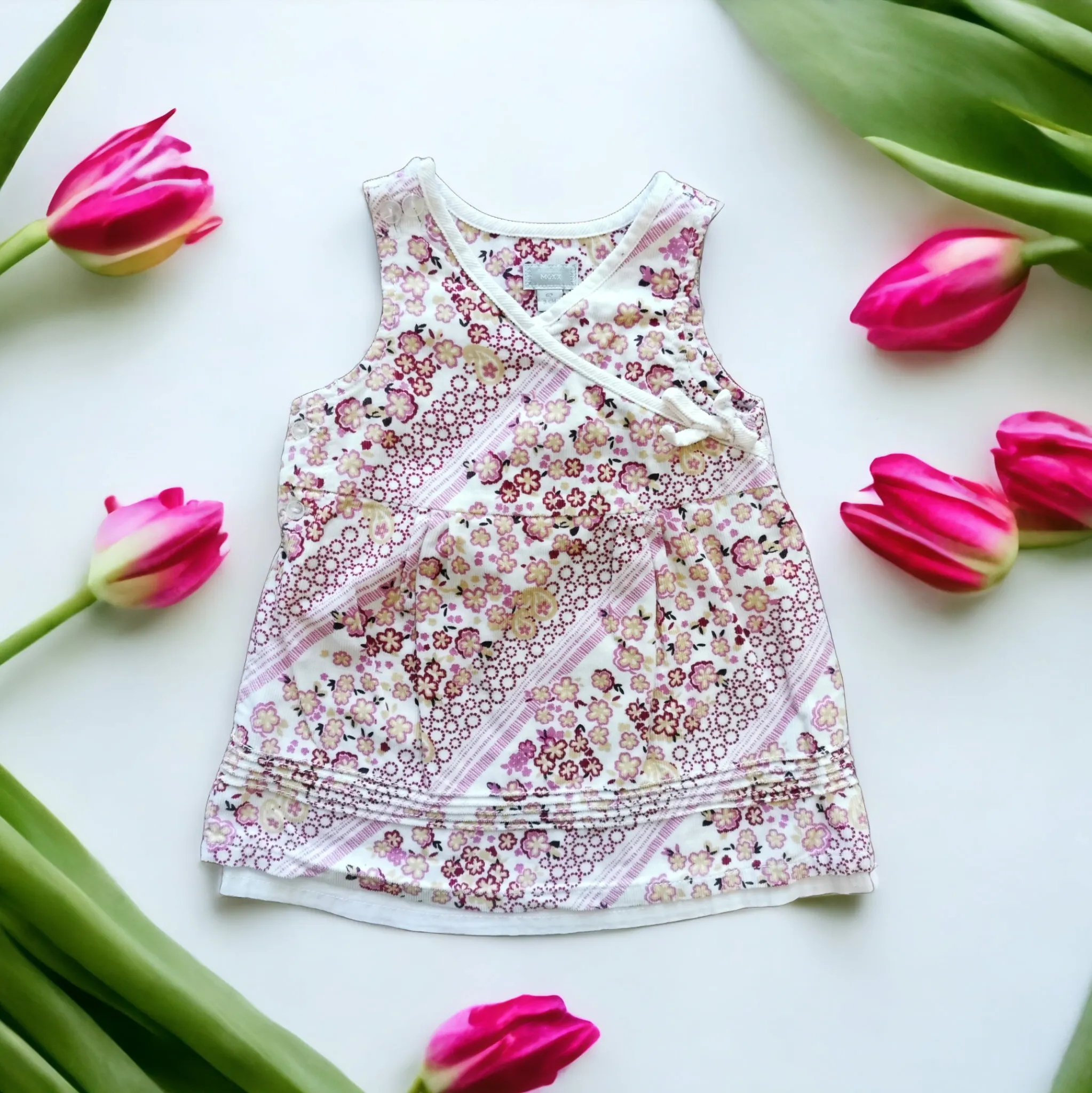 BABY GIRL SIZE 3/6 MONTHS - Baby MEXX, Boho Floral Cordoroy Dress EUC B37