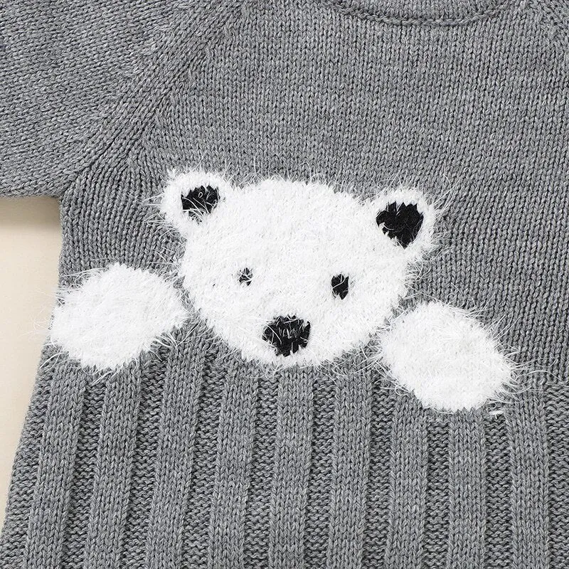 Baby Girls Boys Long Sleeve Knitted Jumpsuit - Grey