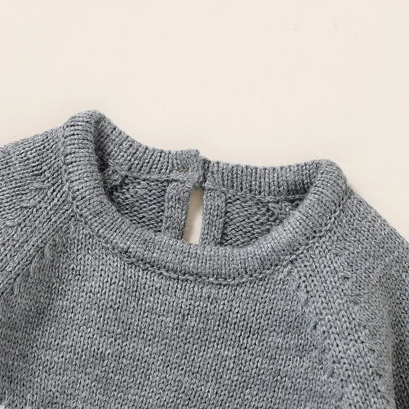 Baby Girls Boys Long Sleeve Knitted Jumpsuit - Grey