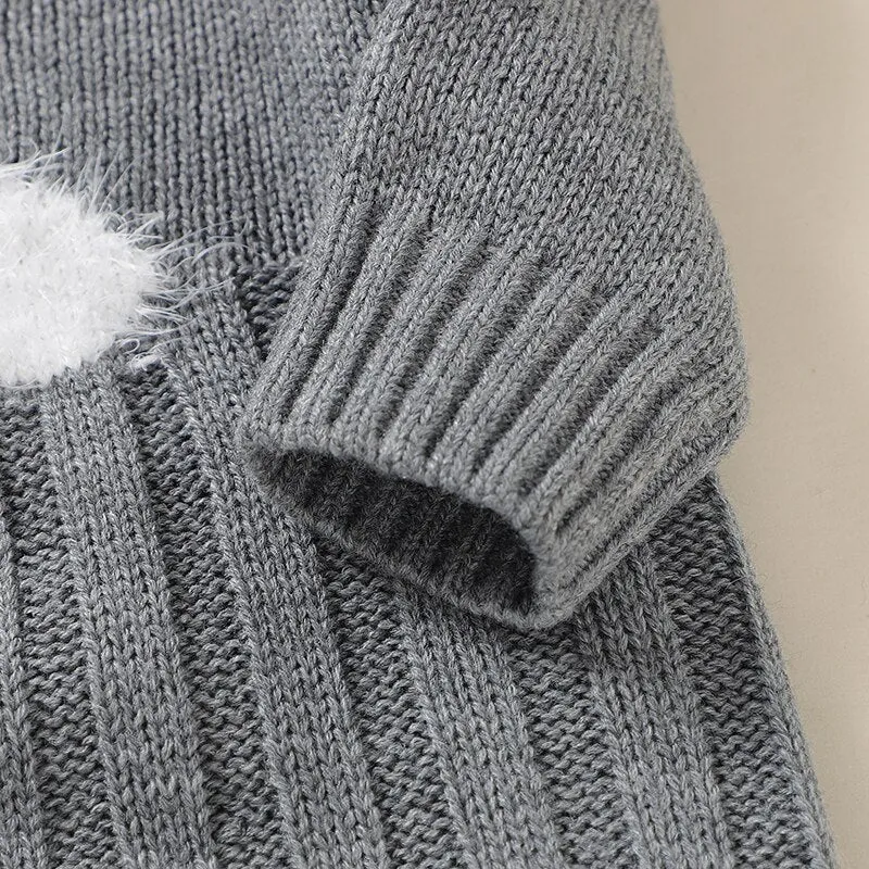 Baby Girls Boys Long Sleeve Knitted Jumpsuit - Grey