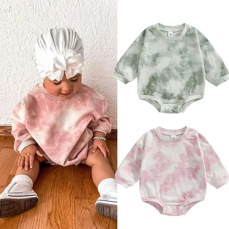 Baby Girls Boys Tie-Dye Romper Long Sleeve