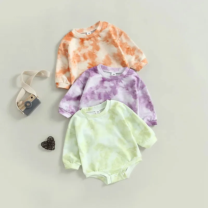 Baby Girls Boys Tie-Dye Romper Long Sleeve