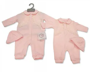 Baby Girls Long Romper with Lace and Hat(NB-6 Months) Bis-2100-2293