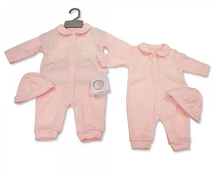 Baby Girls Long Romper with Lace and Hat(NB-6 Months) Bis-2100-2293