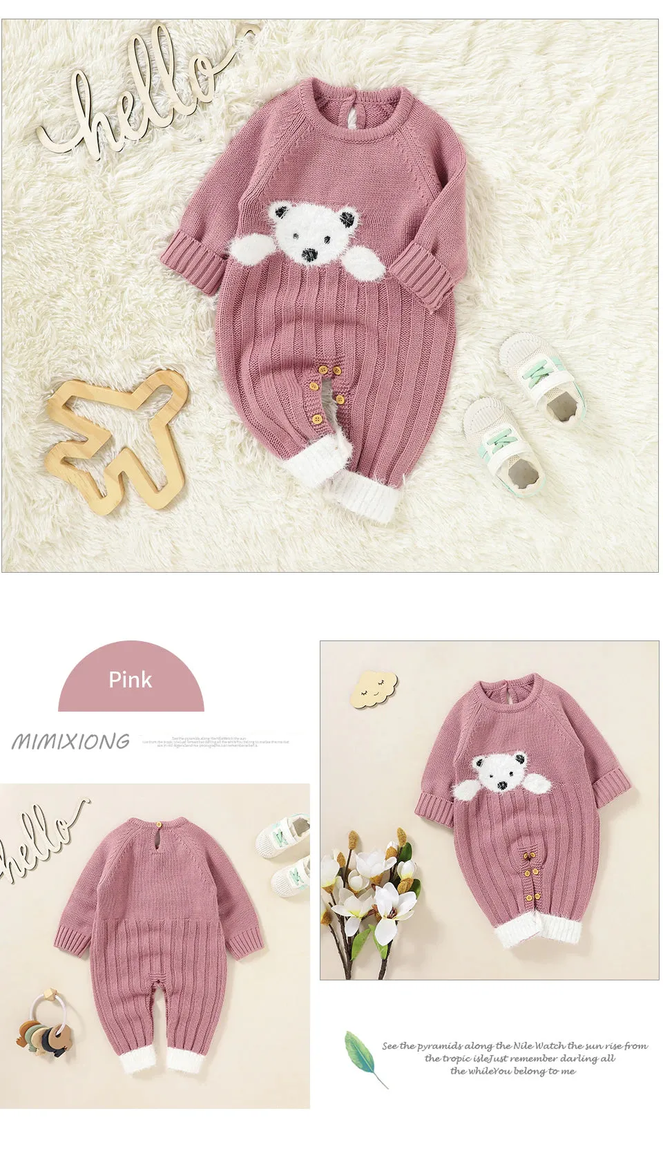 Baby Girls Long Sleeve Knitted Jumpsuit - Pink