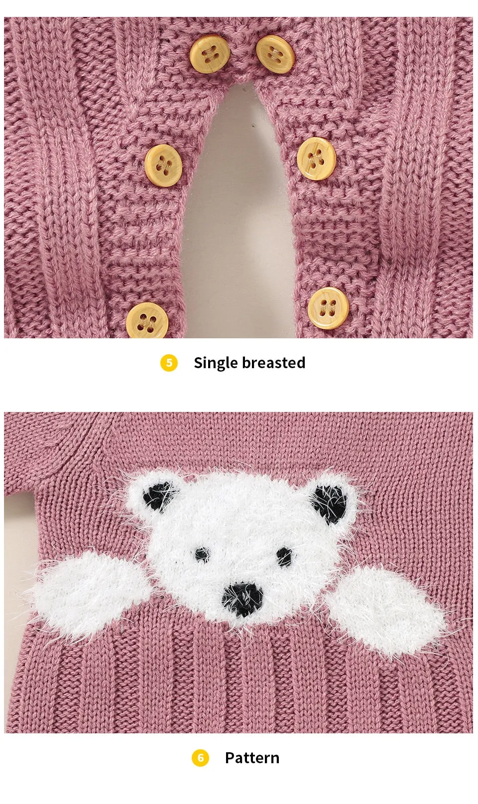 Baby Girls Long Sleeve Knitted Jumpsuit - Pink