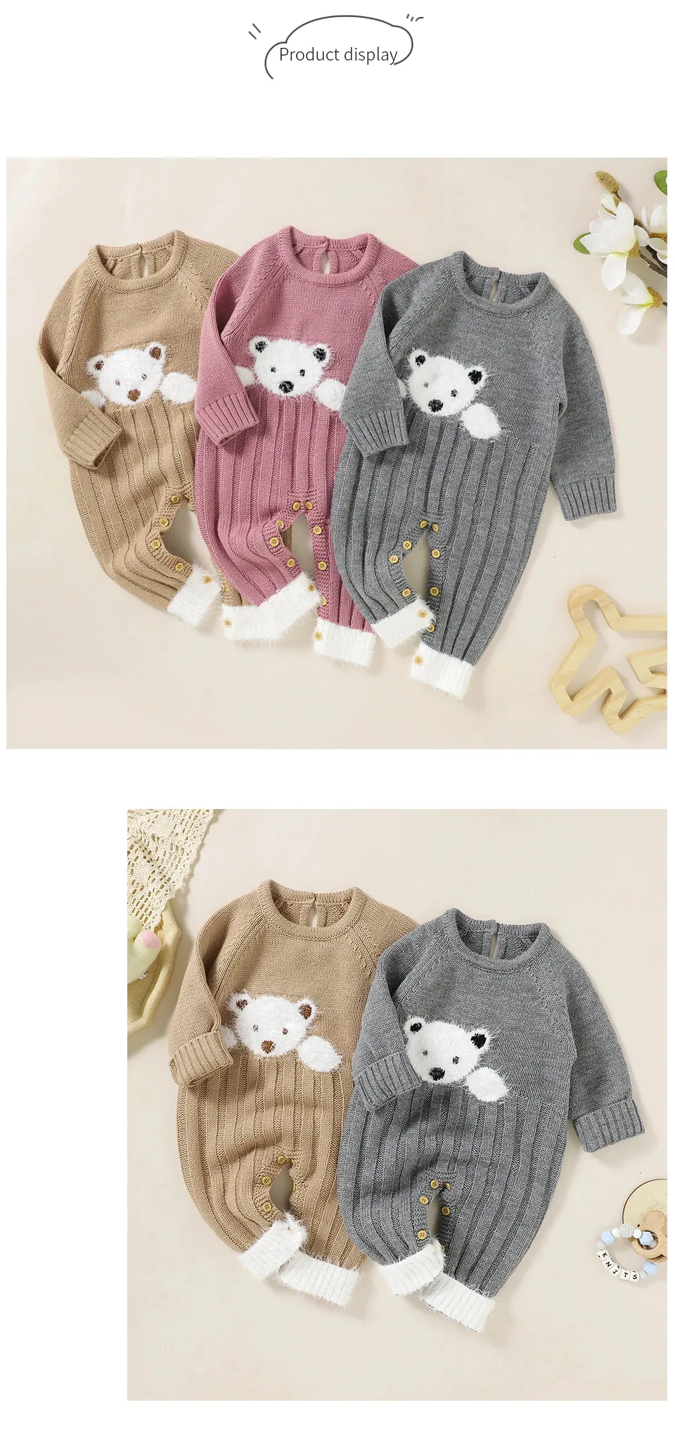Baby Girls Long Sleeve Knitted Jumpsuit - Pink