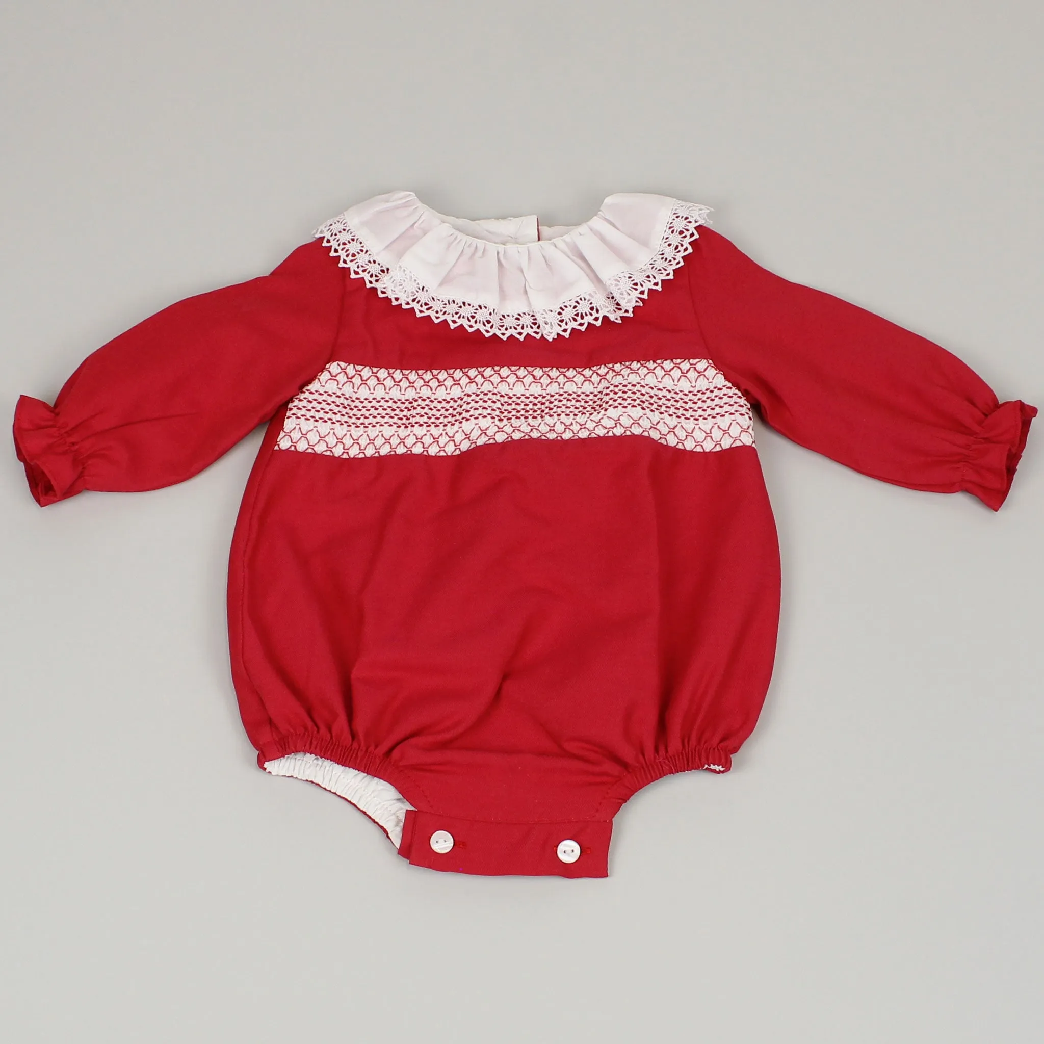Baby Girls Red Traditional Smocked Romper