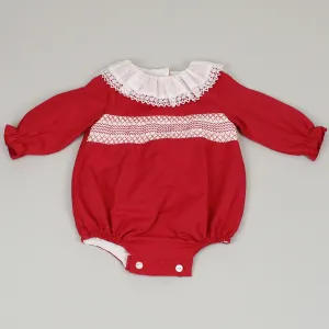 Baby Girls Red Traditional Smocked Romper
