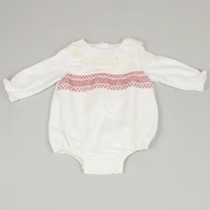 Baby Girls White/Red Traditional Smocked Romper