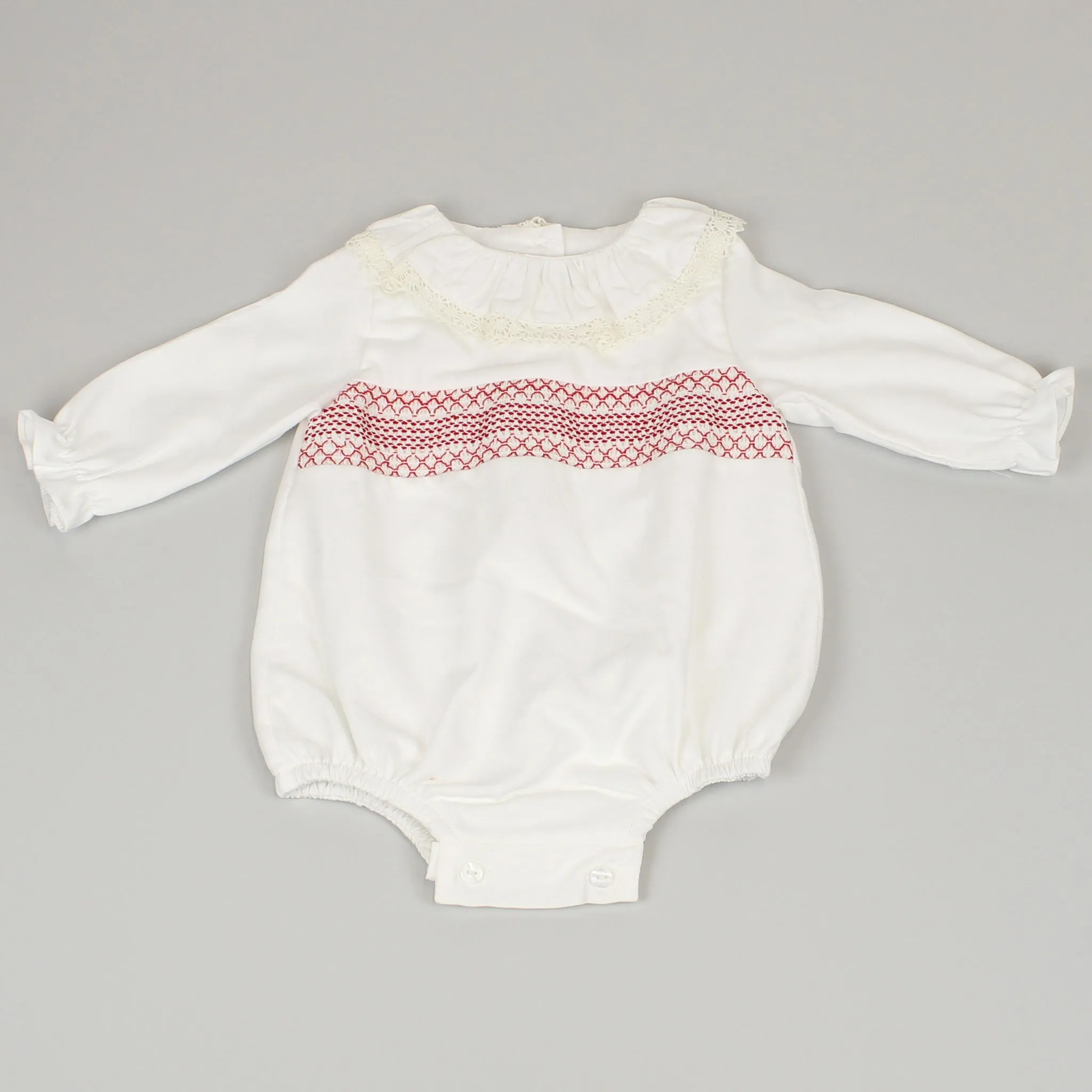 Baby Girls White/Red Traditional Smocked Romper