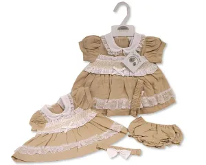 Baby Linen Dress with Smocking, Bow and Lace (NB-6m) (PK6) BIS-2120-6264