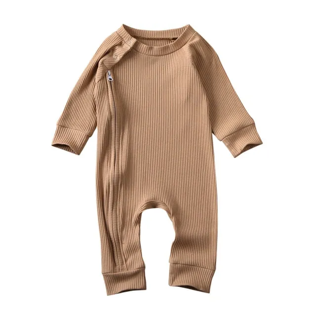Baby Long Sleeve Zipper Buttons Round Neck Romper