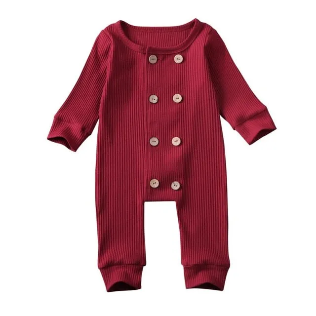 Baby Long Sleeve Zipper Buttons Round Neck Romper