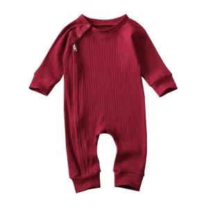 Baby Long Sleeve Zipper Buttons Round Neck Romper