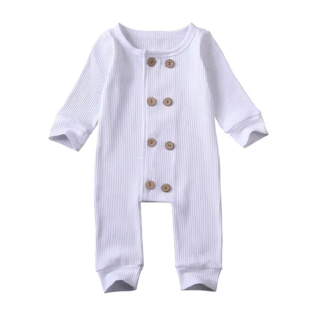 Baby Long Sleeve Zipper Buttons Round Neck Romper