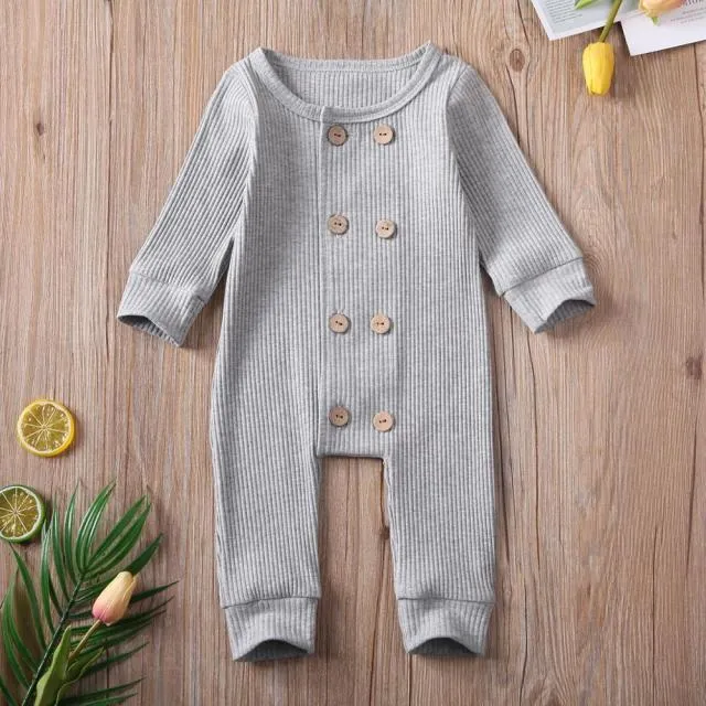 Baby Long Sleeve Zipper Buttons Round Neck Romper