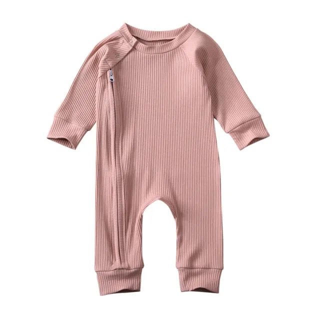 Baby Long Sleeve Zipper Buttons Round Neck Romper