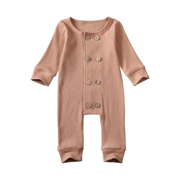 Baby Long Sleeve Zipper Buttons Round Neck Romper