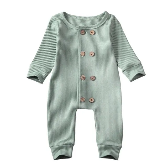 Baby Long Sleeve Zipper Buttons Round Neck Romper