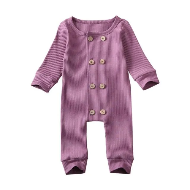 Baby Long Sleeve Zipper Buttons Round Neck Romper