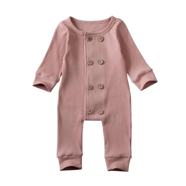 Baby Long Sleeve Zipper Buttons Round Neck Romper