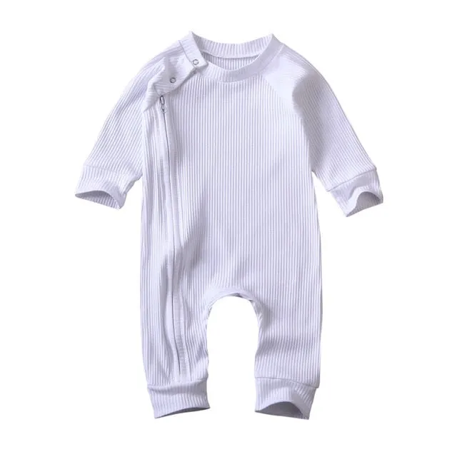Baby Long Sleeve Zipper Buttons Round Neck Romper