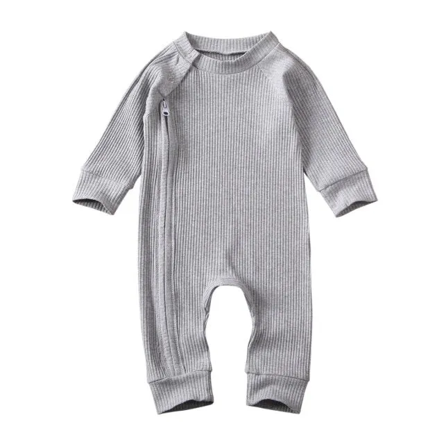 Baby Long Sleeve Zipper Buttons Round Neck Romper