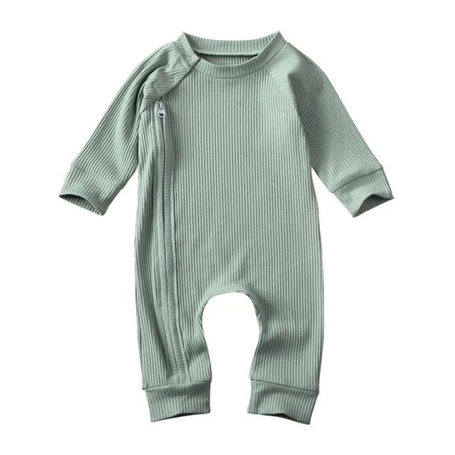 Baby Long Sleeve Zipper Buttons Round Neck Romper