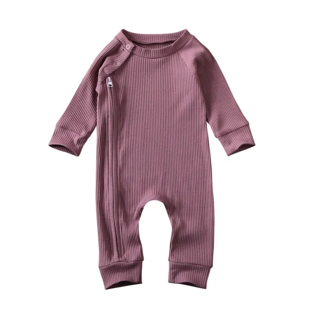 Baby Long Sleeve Zipper Buttons Round Neck Romper