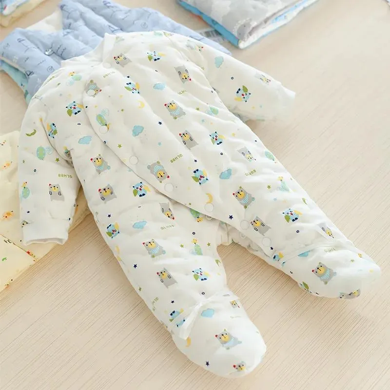 Baby Pure Cotton Thickened One-piece Clothes Newborn Warm Ha Clothes Newborn Baby Foot Wrapped Cotton Clothes Autumn and Winter Clothes