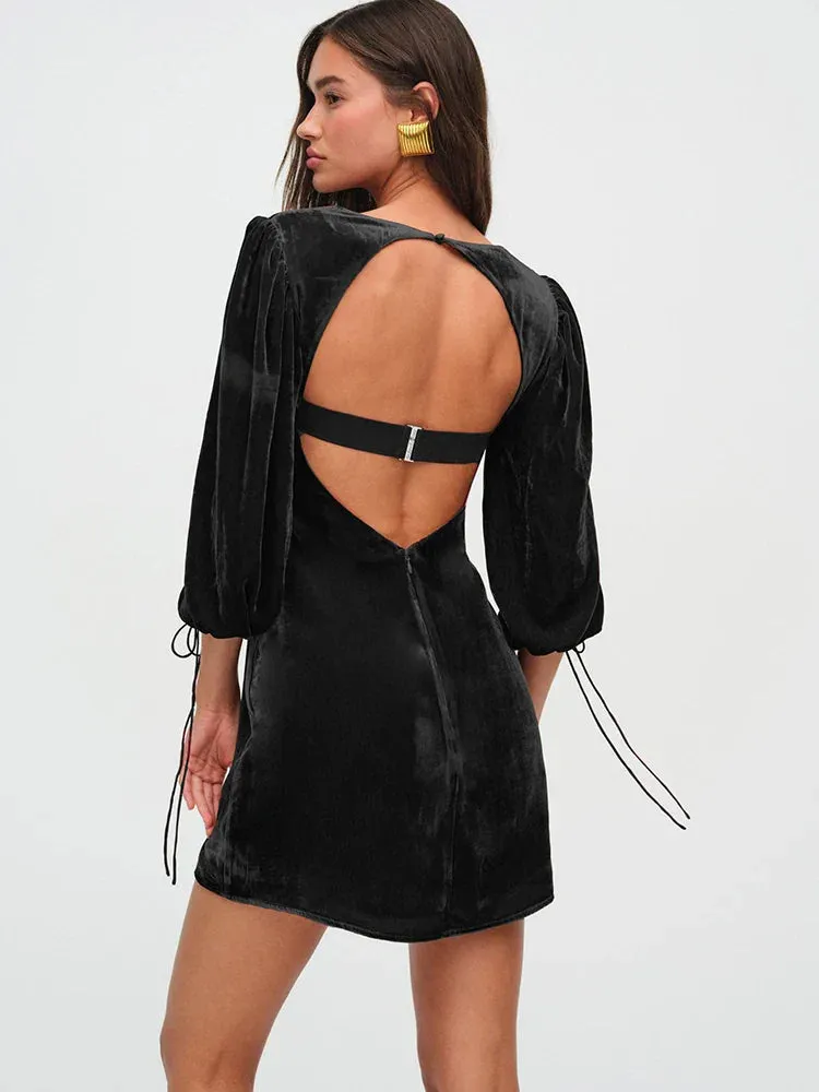 Backless Lace Up Long Sleeve Dress