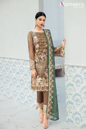 Baroque Embroidered Salwar Kameez in Brown Color #PF111