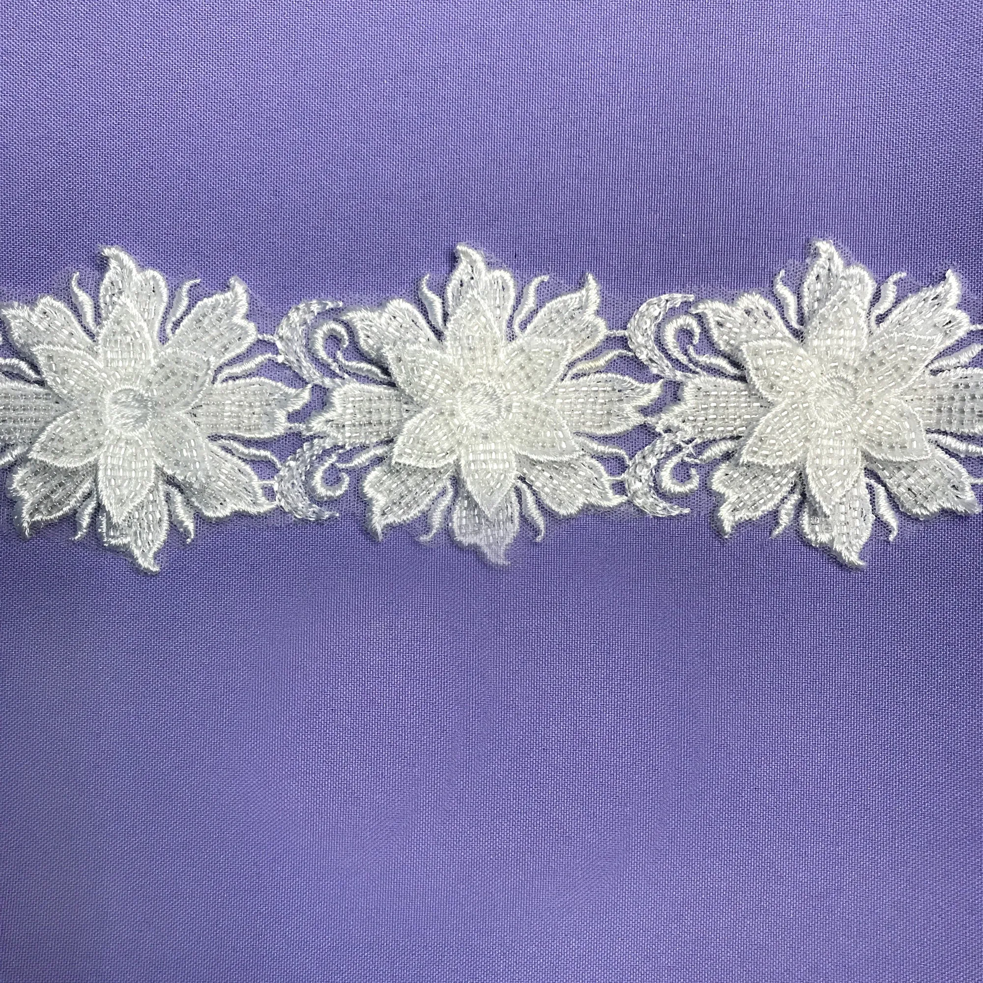 Beaded 3D Floral Lace Trimming Embroidered on 100% Polyester Net Mesh | Lace USA - 73037W-HB