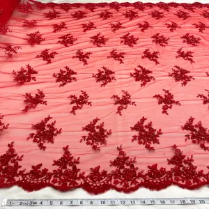 Beaded & Corded Bridal Lace Fabric Embroidered on 100% Polyester Net Mesh | Lace USA - 96519W-BP