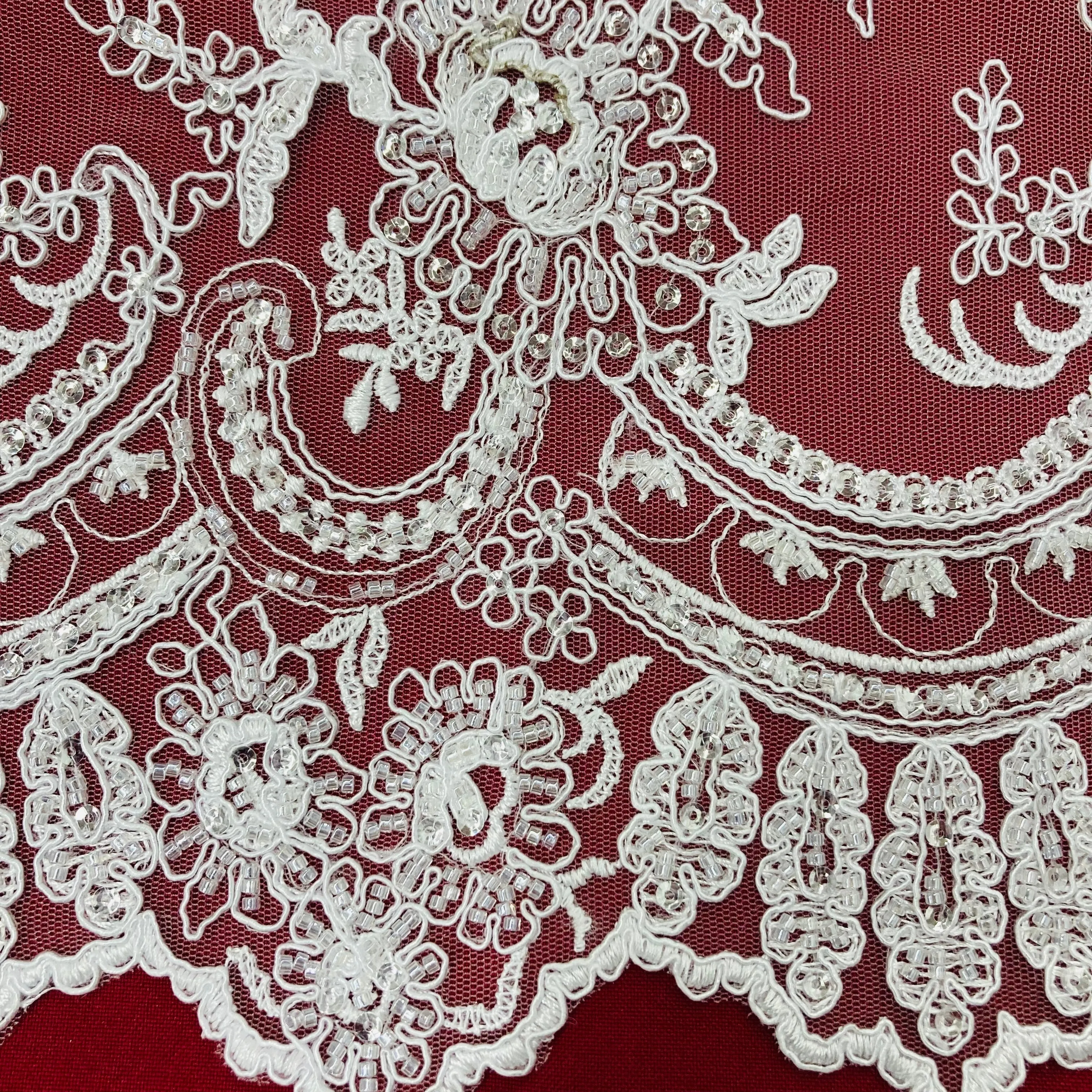 Beaded & Corded Lace Trimming Embroidered on 100% Polyester Net Mesh | Lace USA - 96986W/1-HB