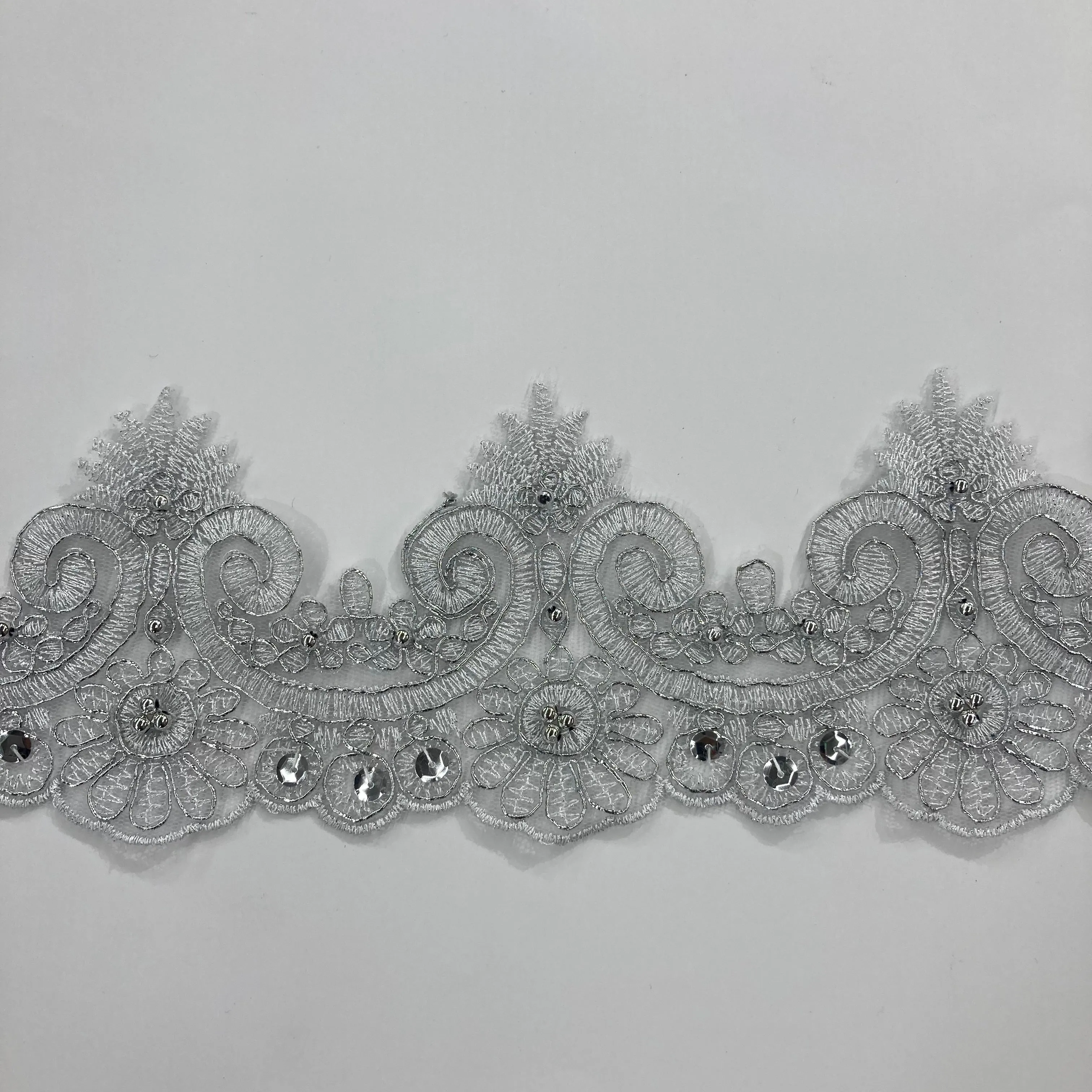Beaded & Corded Lace Trimming Embroidered on 100% Polyester Net Mesh | Lace USA - 97120W-BP