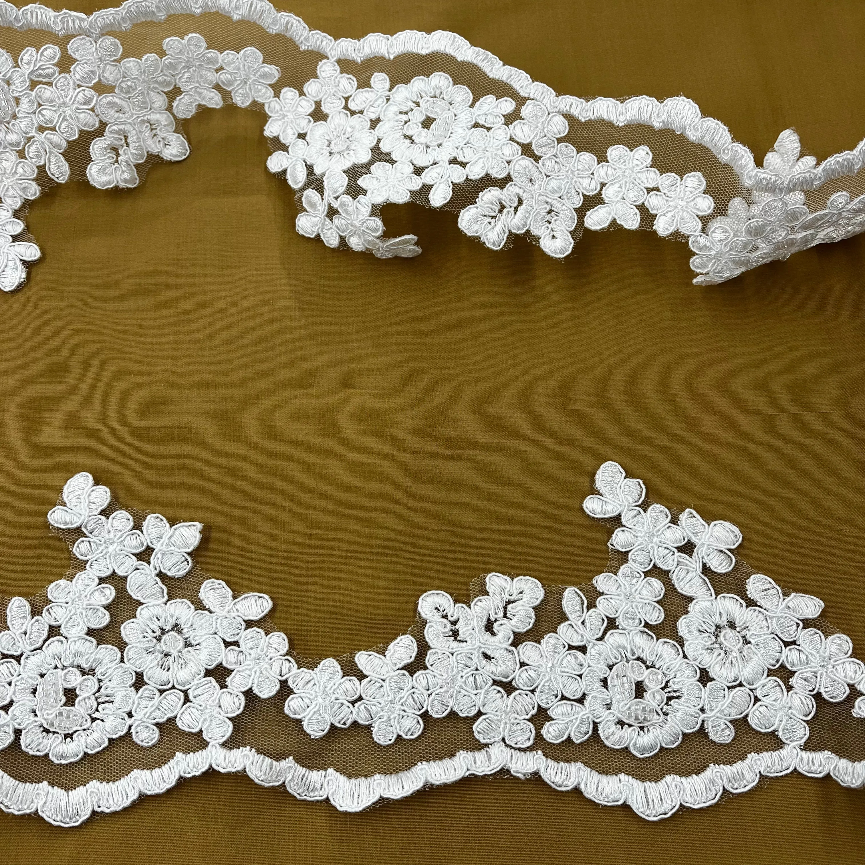 Beaded & Corded Lace Trimming Embroidered on 100% Polyester Net Mesh | Lace USA - 97121W1-BP