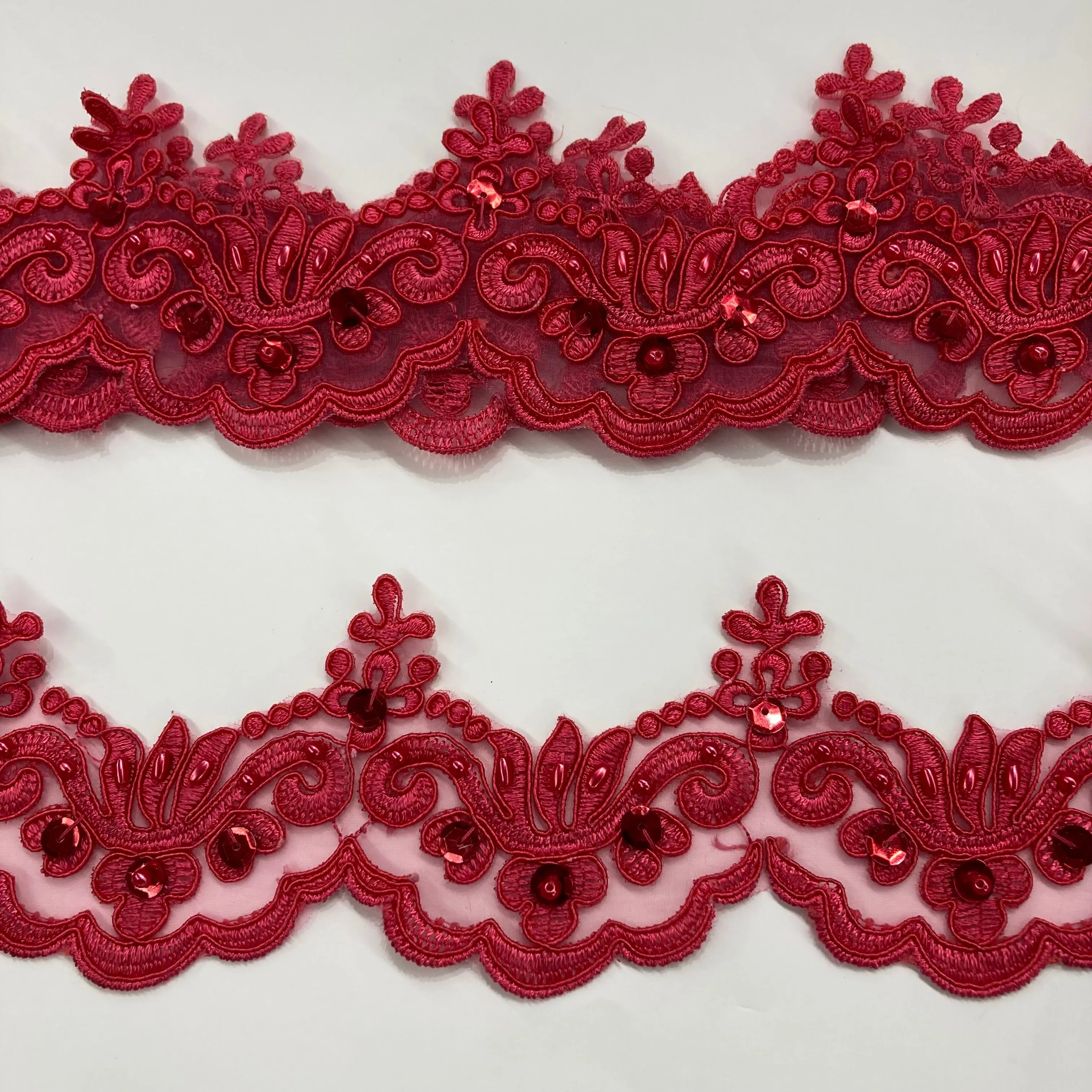 Beaded & Corded Lace Trimming Embroidered on 100% Polyester Organza | Lace USA - KZ-34