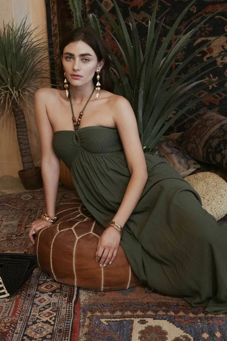 BEADED HALTER NECK KNIT MAXI DRESS