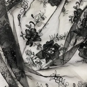 Beaded Lace Fabric Embroidered on 100% Polyester Net Mesh | Lace USA - 41996W-BP