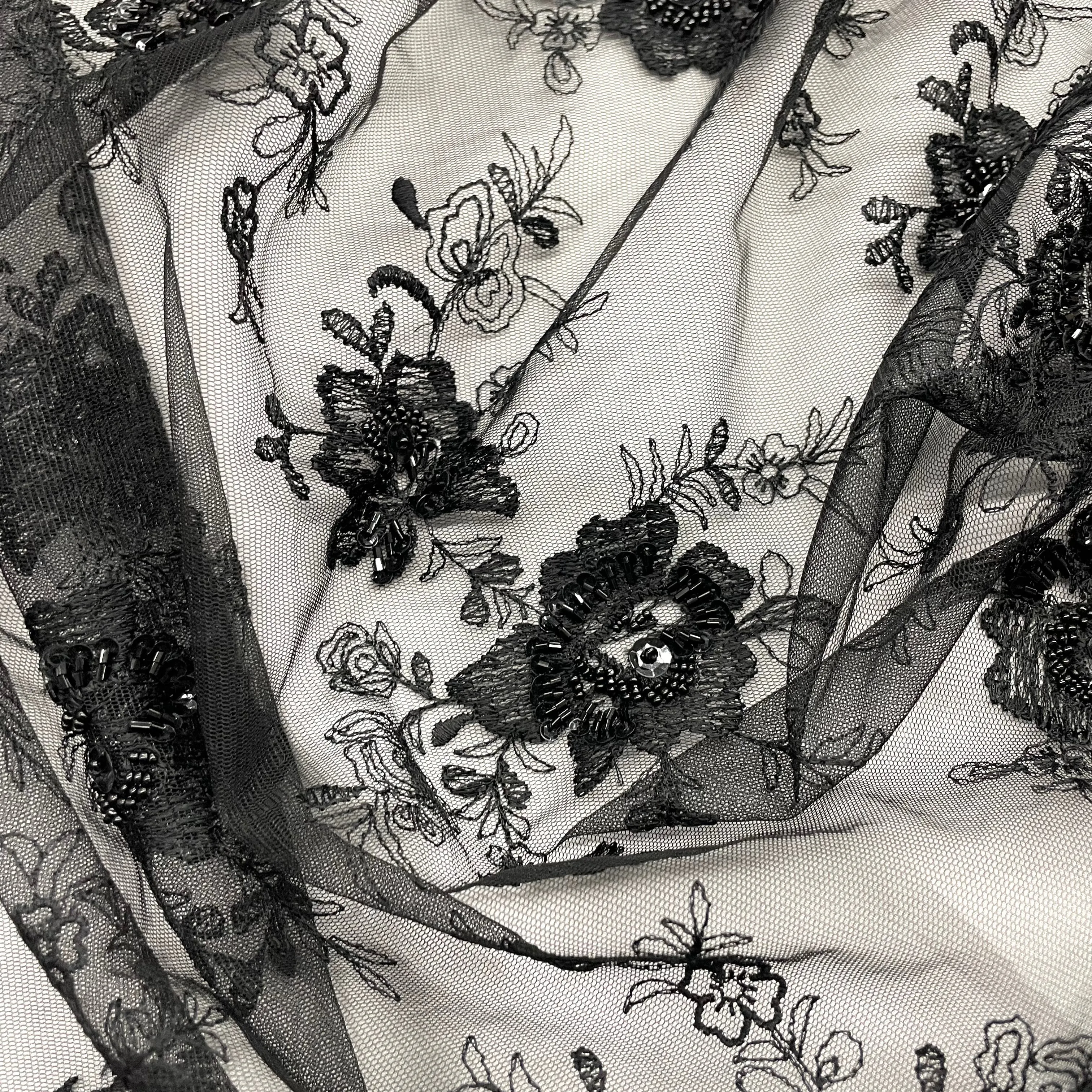 Beaded Lace Fabric Embroidered on 100% Polyester Net Mesh | Lace USA - 41996W-BP