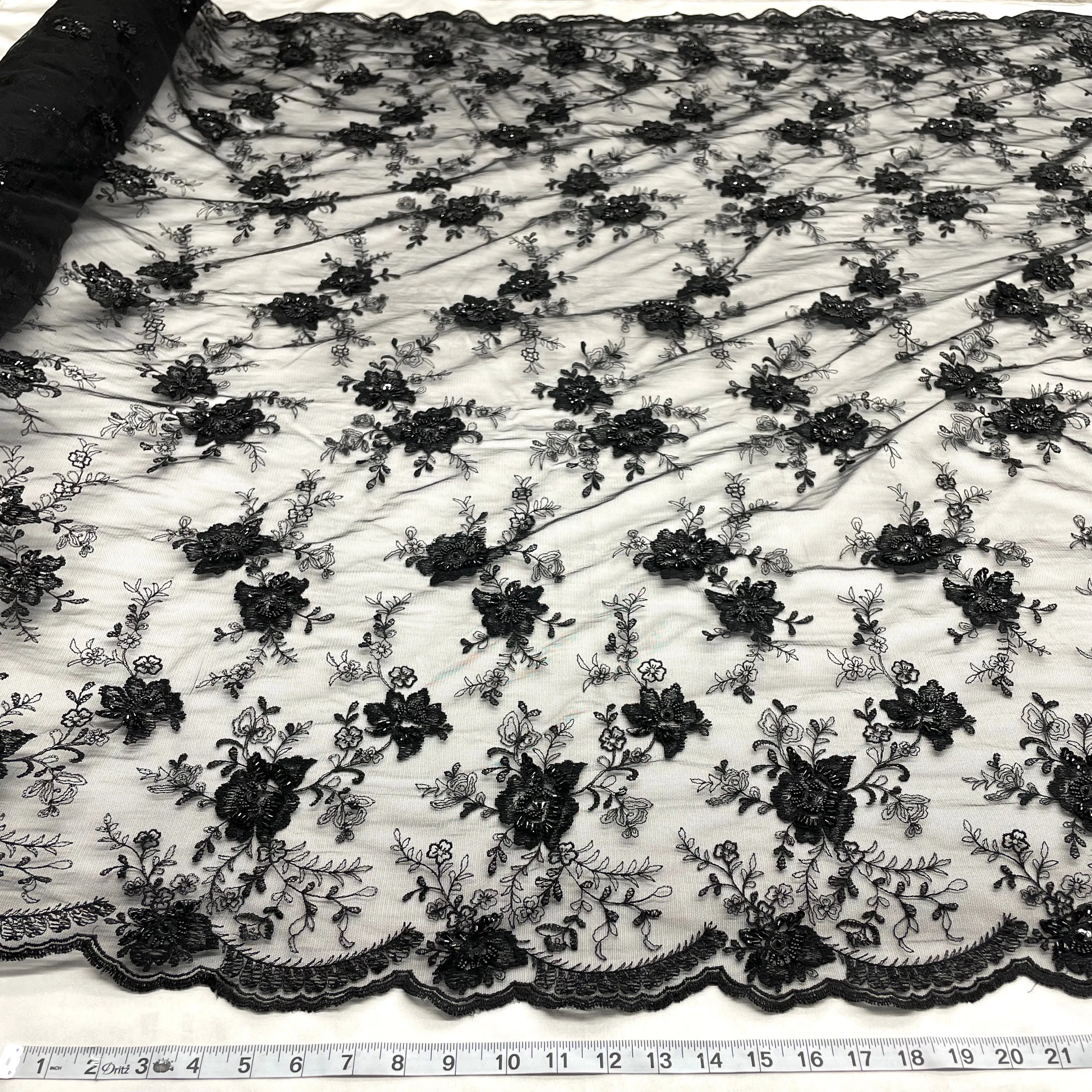 Beaded Lace Fabric Embroidered on 100% Polyester Net Mesh | Lace USA - 41996W-BP