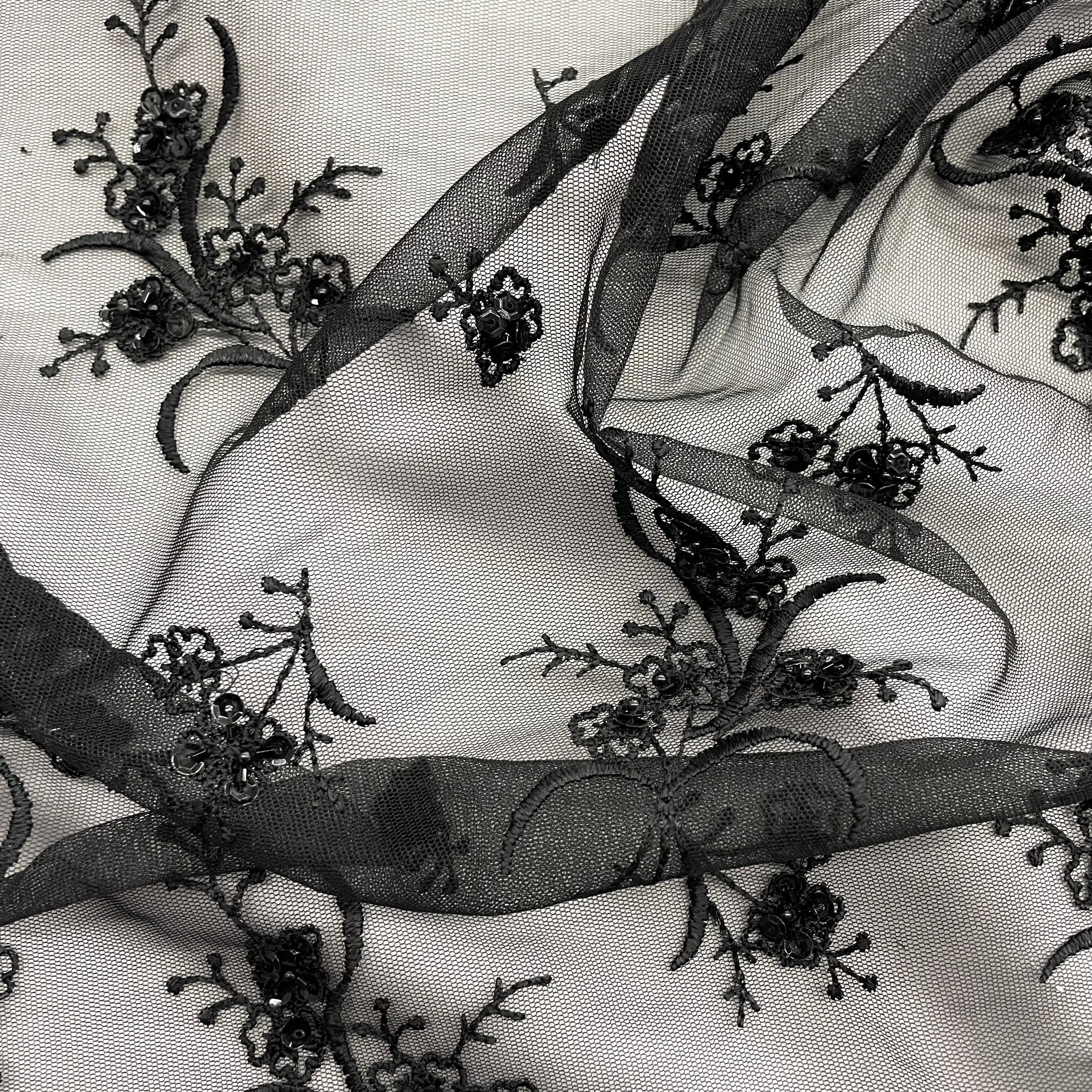 Beaded Lace Fabric Embroidered on 100% Polyester Net Mesh | Lace USA - 42002W-BP