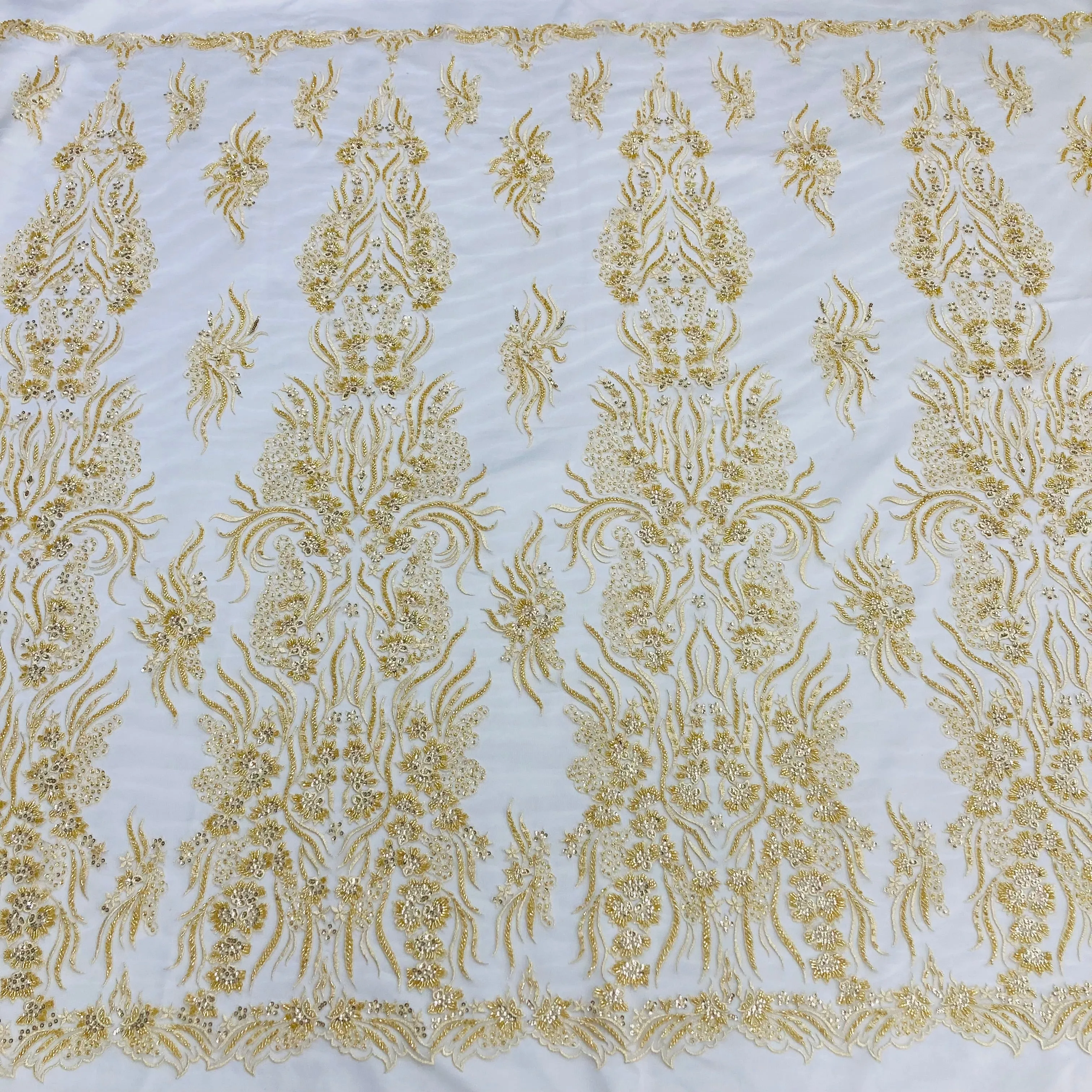 Beaded Lace Fabric Embroidered on 100% Polyester Net Mesh | Lace USA - GD-13276