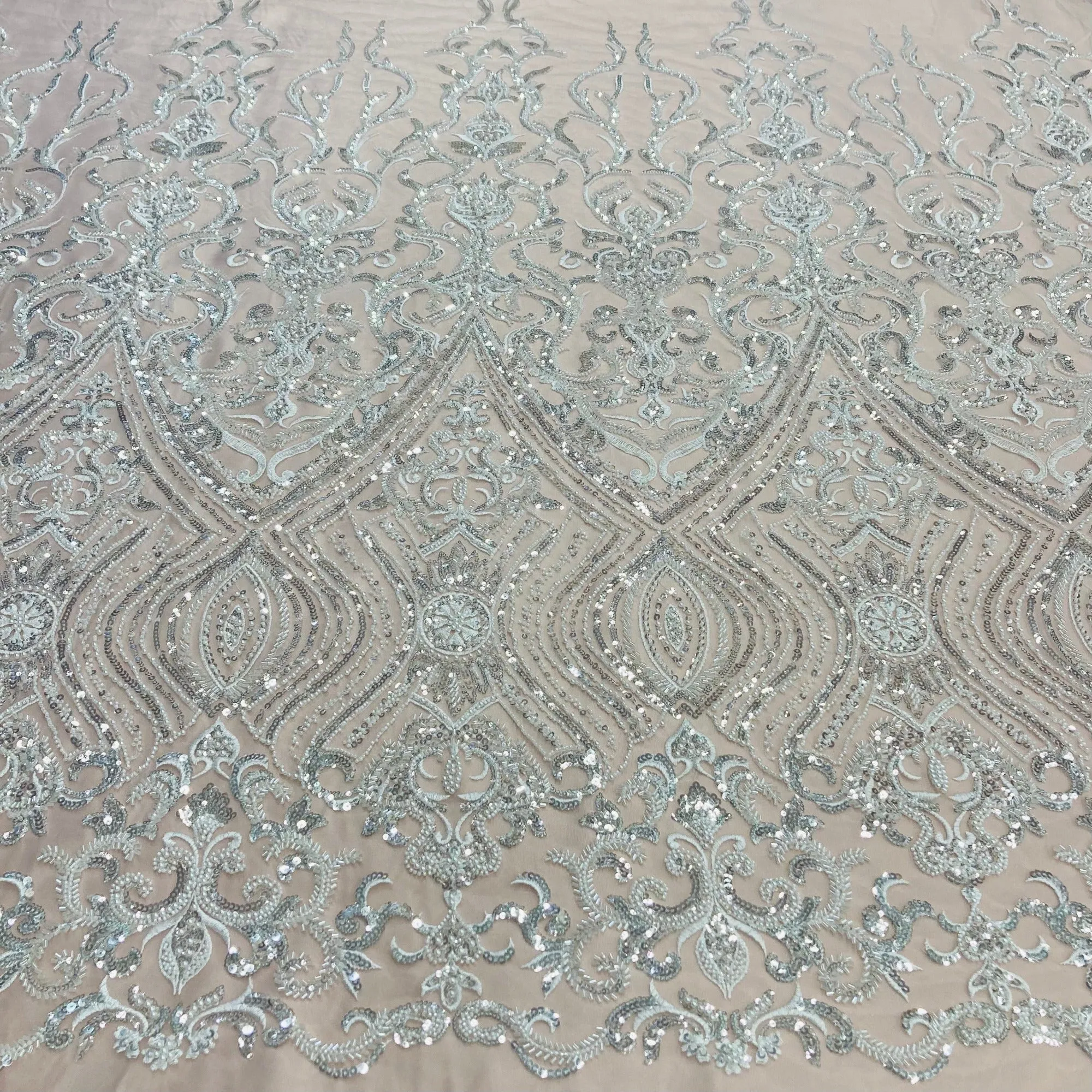 Beaded Lace Fabric Embroidered on 100% Polyester Net Mesh | Lace USA - GD-210901