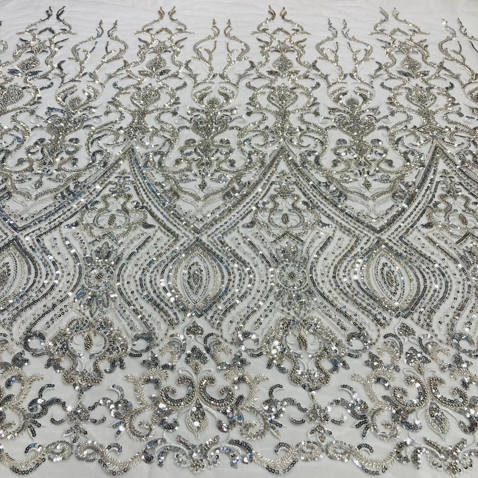 Beaded Lace Fabric Embroidered on 100% Polyester Net Mesh | Lace USA - GD-210901